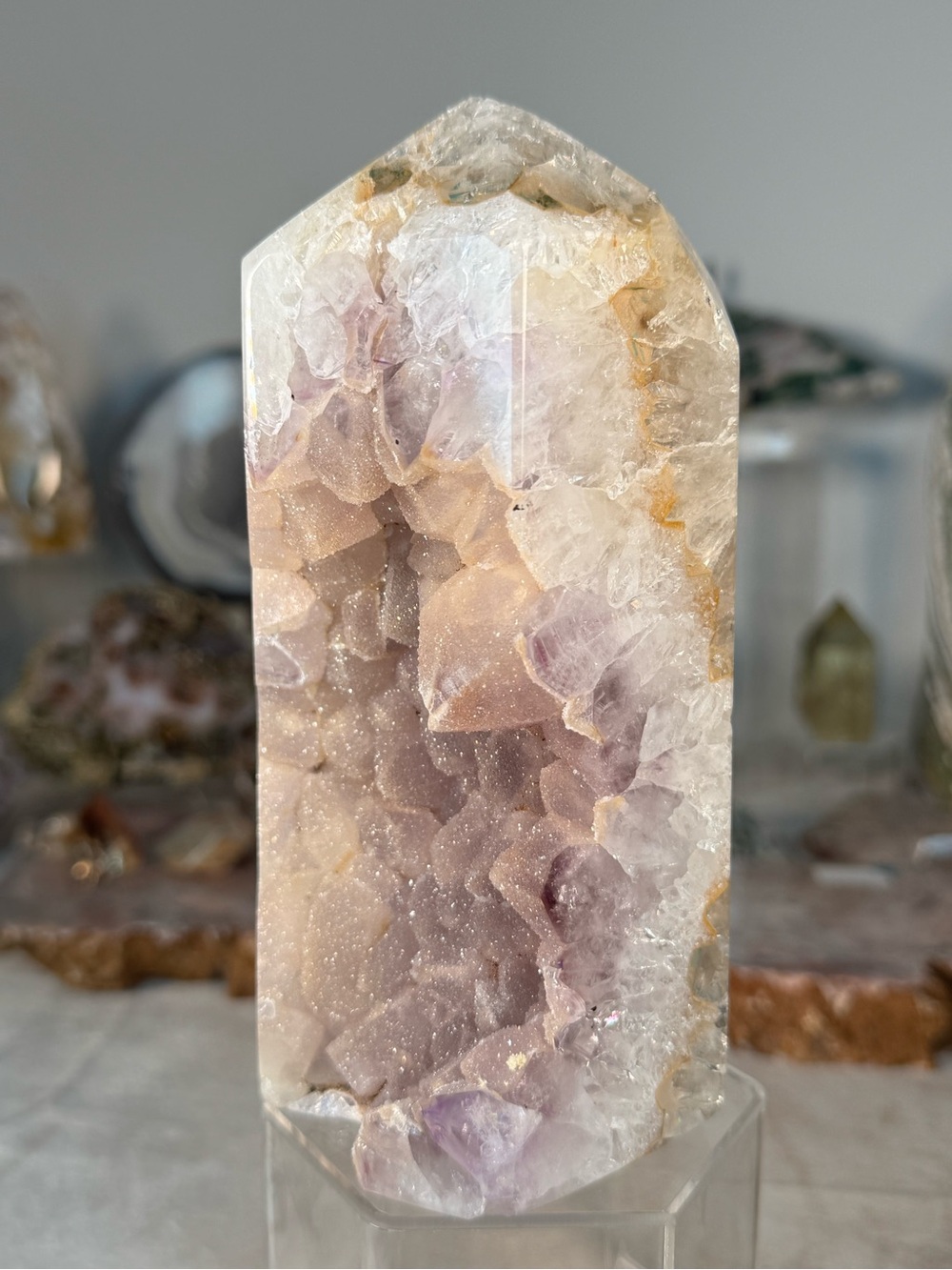 Sugar Druzy Amethyst Agate Tower – 6.5” Natural Crystal Tower | Druzy Sparkle | - Picture 5 of 15
